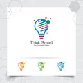 Bulb logo idea design concept of digital colorful symbol and icon lamp vector. Smart idea logo used for studio, professional and Royalty Free Stock Photo