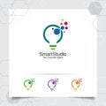 Bulb logo idea design concept of digital colorful symbol and icon lamp vector. Smart idea logo used for studio, professional and Royalty Free Stock Photo