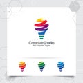 Bulb logo idea design concept of digital colorful symbol and icon lamp vector. Smart idea logo used for studio, professional and Royalty Free Stock Photo