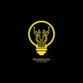 Bulb logo with line technology, Light bulb idea icon with circuit board inside. Business idea concept. Lamp formed by chip Royalty Free Stock Photo