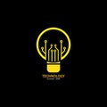 Bulb logo with line technology, Light bulb idea icon with circuit board inside. Business idea concept. Lamp formed by chip Royalty Free Stock Photo