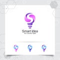 Bulb logo smart idea design concept of letter S symbol and colorful lamp vector icon. Smart idea logo used for studio, Royalty Free Stock Photo