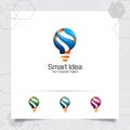 Bulb logo smart idea design concept of letter S symbol and colorful lamp vector icon. Smart idea logo used for studio, Royalty Free Stock Photo