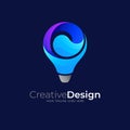 Bulb logo and water swoosh, 3d colorful logo , technology logo template