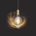 The bulb in retro style on dark substrate, glowing light bulb in realistic style Vector illustration Royalty Free Stock Photo