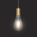 The bulb in retro style on dark substrate, glowing light bulb in realistic style Vector illustration Royalty Free Stock Photo
