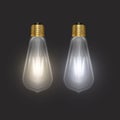 The bulb in retro style on dark substrate, glowing light bulb in realistic style Vector illustration Royalty Free Stock Photo