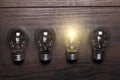 Bulb uniqueness concept on wooden background Royalty Free Stock Photo