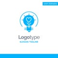 Bulb, Valentine, Light, Light Bulb, Tips Blue Solid Logo Template. Place for Tagline