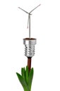 Bulb with wind turbine on plant Royalty Free Stock Photo