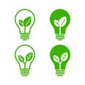 Ecology bulb with leaf icon, Energy saving lamp symbol, Lightbulb green energy concept