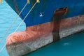 bulbous bow of cargo ship moored towering Royalty Free Stock Photo