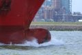 Bulbous bow of a ship with wave breaking