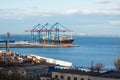 Bulck ship loading in big cargo terminal Royalty Free Stock Photo