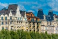 Buldings behind a lakeside promenade of the swiss city Geneva, S