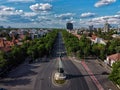 Bulevardul Aviatorilor Statuia aviatorilor Victorie SquareAerial view few clouds clear sky Royalty Free Stock Photo