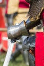 Bulgar, Russian Federation - August 2018, - man in iron armor holding a sword