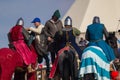 Bulgar, Russian Federation - August 2018, - men in knightly costumes on horses before the show