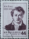 BULGARIA CIRCA 1956: A post stamp printed in.Bulgaria showing a portrait of the poet Heinrich Heine, series Great personalities of