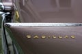 Bulgaria, Elhovo - October 07, 2017 : Pink Cadillac Series 62 Coupe 1958 Badge. Name badge detail of Pink Cadillac car whit V-8 Royalty Free Stock Photo