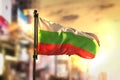 Bulgaria Flag Against City Blurred Background At Sunrise Backlight Royalty Free Stock Photo