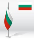 BULGARIA flag on flagpole for registration of solemn event, meeting foreign guests. National independence day of BULGARIA.