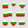 Bulgaria flag vector set. Bulgarian national flags stickers collection. Vector isolated geometric icons. Web, sports pages, patrio