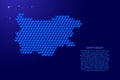 Bulgaria map from 3D classic blue color cubes isometric abstract concept, square pattern, angular geometric shape, glowing stars.