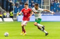 Bulgaria national football team midfielder Ivaylo Chochev against Russia midfielder Aleksandr Golovin during international