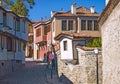 Narrow alley old medieval city. Plovdiv, Bulgaria