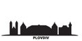 Bulgaria, Plovdiv city skyline isolated vector illustration. Bulgaria, Plovdiv travel black cityscape