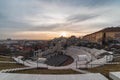 Bulgaria, Plovdiv city. Warm sunset panorama over Roman Amphitheatre in the oldest town in Europe