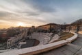 Bulgaria, Plovdiv city. Warm sunset panorama over Roman Amphitheatre in the oldest town in Europe