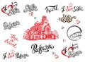 Bulgaria. Sofia. Set of elements for design. Lettering. The sketch of the Cathedral of Alexander Nevsky. Travel.Vector.