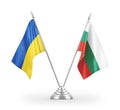 Bulgaria and Ukraine table flags isolated on white 3D rendering