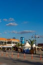 Bulgaria, Varna, 24 July 2020: Walking area and restaurant building in the port of Varna Bulgaria in afternoon