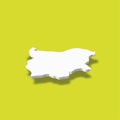 Bulgaria - white 3D silhouette map of country area with dropped shadow on green background. Simple flat vector