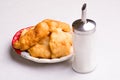 Bulgarian breakfast, fried dough with sugar - Mekitsi