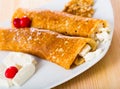 Bulgarian dish of pancakes with filling from brynza and walnuts Royalty Free Stock Photo