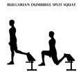 Bulgarian dumbbell split squat exercise strength workout vector illustration silhouette