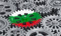 Bulgarian flag on the gearwheel, business industrial concept. 3D rendering