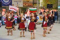 Bulgarian girls folklore dancing outdoor performance Royalty Free Stock Photo