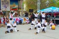 Folklore dance group performing on Varna city square Royalty Free Stock Photo