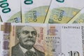 0 Bulgarian Lev Note on a Background of Euros Royalty Free Stock Photo