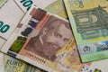 Bulgarian Leva and Euro Banknotes Scattered Full Frame Background Royalty Free Stock Photo