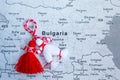 Bulgarian Martenitsa and map of Bulgaria Royalty Free Stock Photo