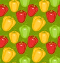 Bulgarian pepper seamless pattern. Paprika yellow, green, red, endless background, texture. Vegetable background Vector Royalty Free Stock Photo