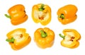 Bulgarian pepper yellow isolated set, cut in half.