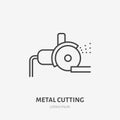 Bulgarian saw flat line icon. Metal works tool sign. Thin linear logo for stainless steel fabrication, welder services Royalty Free Stock Photo