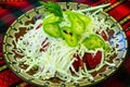 Bulgarian Shopsky Salad made of tomatoes, cucumbers and cheese